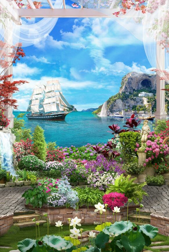 Картина на холсте корабль в бухте, арт hd0919401